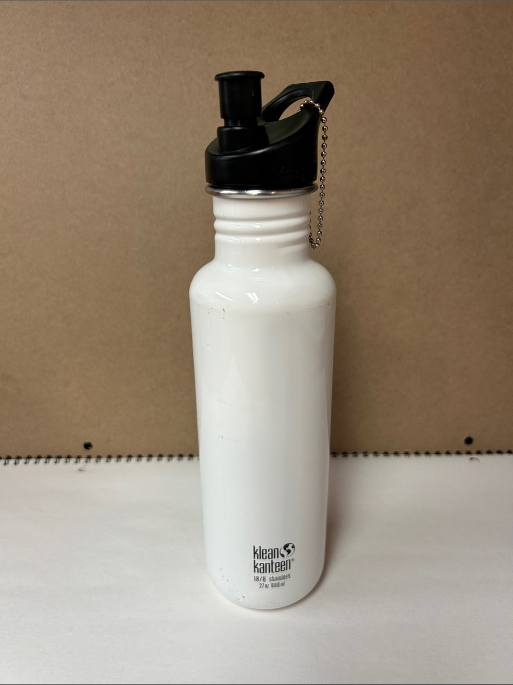 Klean Kanteen White Water Bottle with Black Sport Cap